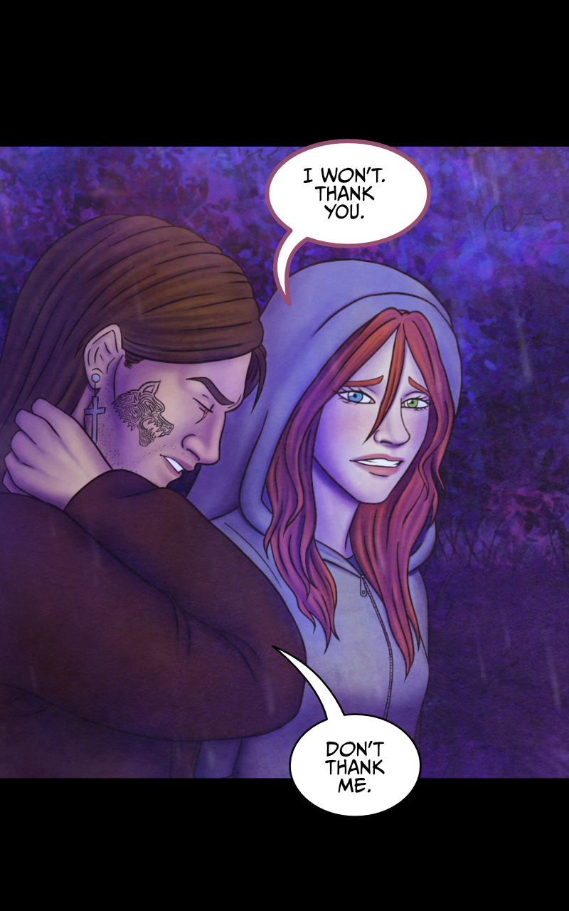 "I think there may be some truth in your words" Adrian admits. Tyresias smiles: "Which is already more than I expected". Adrian cuts her off: "...I also think that dealing with you tonight would be a suicide. So I'm offering you a truce. Try not to make me regret it." "I won't. Thank you". Adrian looks down and rubs his neck, slightly embarassed: "Don't thank me. Now, I left my Harley not so far from here. If our friend would be so kind to get up from that puddle of mud he's in..." "Wait..." Tyresias interrupts him, "YOU'VE GOT A HARLEY?!" she nearly screams, excited. Her voice, however, sounds... odd. As if there's not one, but two voices coming out of her. Adrian stares at her, startled: "That voice... for a moment I could have sworn..."