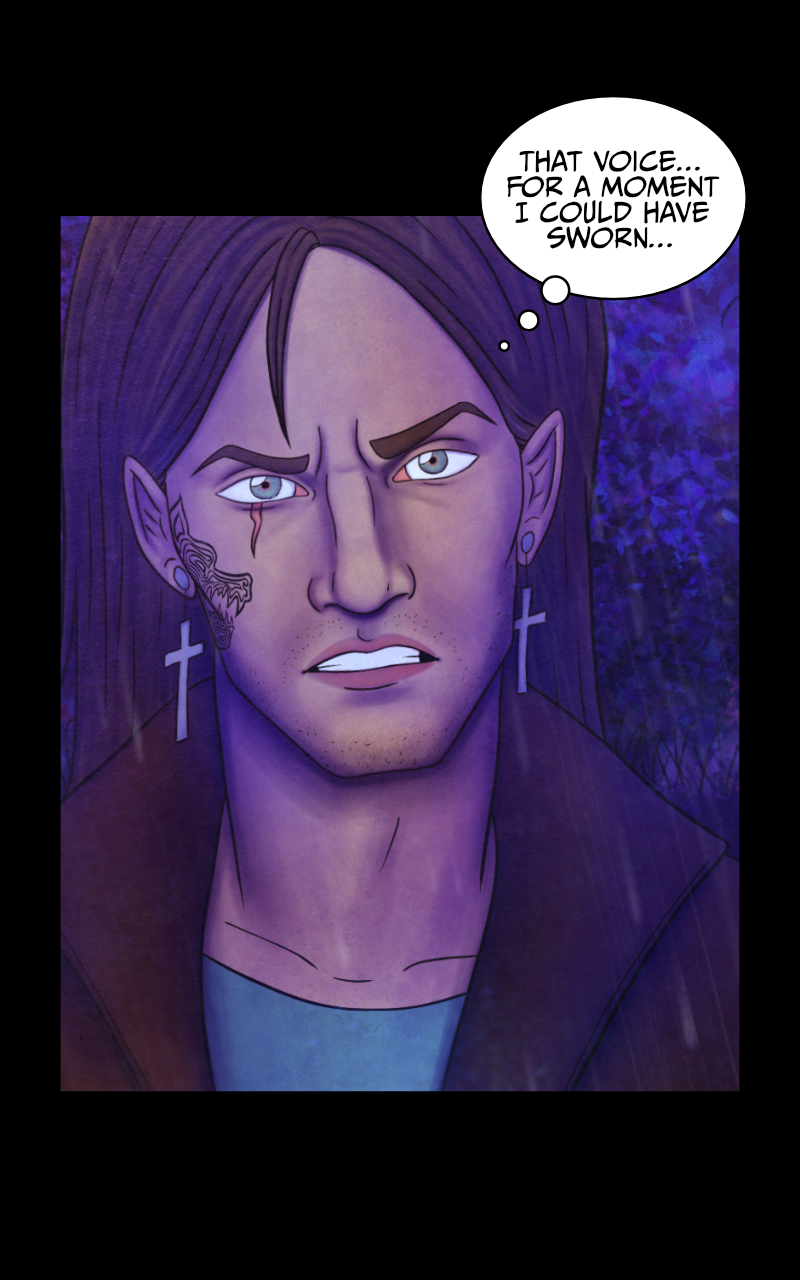 "I think there may be some truth in your words" Adrian admits. Tyresias smiles: "Which is already more than I expected". Adrian cuts her off: "...I also think that dealing with you tonight would be a suicide. So I'm offering you a truce. Try not to make me regret it." "I won't. Thank you". Adrian looks down and rubs his neck, slightly embarassed: "Don't thank me. Now, I left my Harley not so far from here. If our friend would be so kind to get up from that puddle of mud he's in..." "Wait..." Tyresias interrupts him, "YOU'VE GOT A HARLEY?!" she nearly screams, excited. Her voice, however, sounds... odd. As if there's not one, but two voices coming out of her. Adrian stares at her, startled: "That voice... for a moment I could have sworn..."