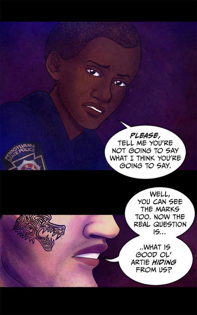 A couple of panels from Chapter 1 of The Emergency Coven in vertical format.