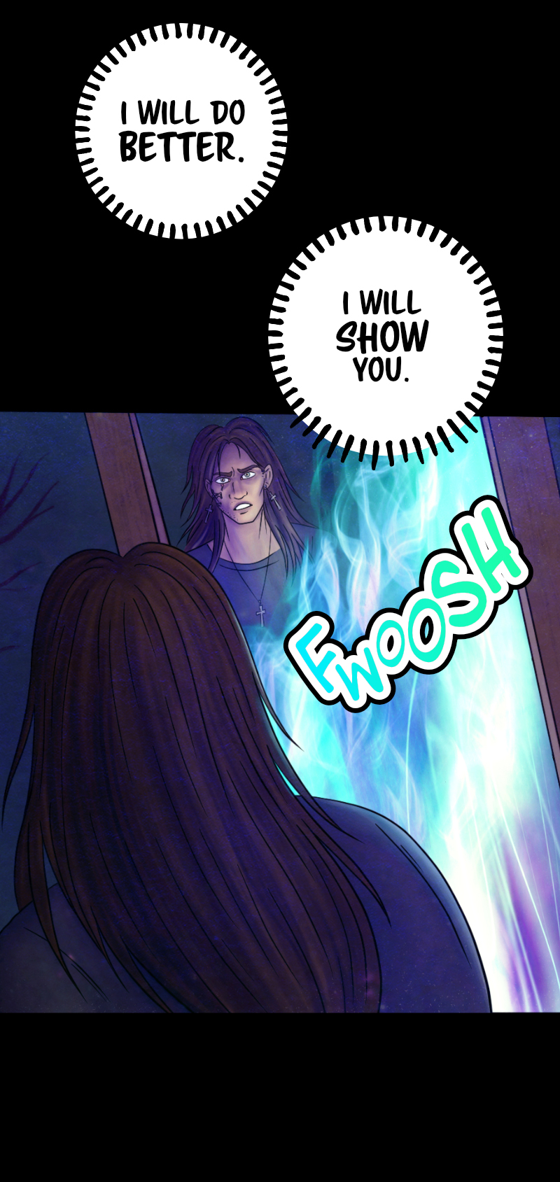 "The Lowells said they'd take care of him. That's all I know. I guess Hawthorne was more informed, but-" "He's gone" the voice interrupts Adrian, "He was meant to be the Keeper's guide". "So that's why they killed him?" Adrian asks, frowning. "Yes... and no". Adrian notices something moving behind his back and suddenly turns to look at it: it's a floating mirror. "You just love riddles so much, mh?" "I'm careful" says the voice "others could be listening". "So you're not going to tell me who the Keeper is?" "No." Adrian rolls his eyes and rubs his neck: "...Awesome" he comments, sarcastically. But the voice isn't finished yet: "I will do better" it says, as green flames appear in the mirror, surprising Adrian, "I will show you". "The Lowells said they'd take care of him. That's all I know. I guess Hawthorne was more informed, but-" "He's gone" the voice interrupts Adrian, "He was meant to be the Keeper's guide". "So that's why they killed him?" Adrian asks, frowning. "Yes... and no". Adrian notices something moving behind his back and suddenly turns to look at it: it's a floating mirror. "You just love riddles so much, mh?" "I'm careful" says the voice "others could be listening". "So you're not going to tell me who the Keeper is?" "No." Adrian rolls his eyes and rubs his neck: "...Awesome" he comments, sarcastically. But the voice isn't finished yet: "I will do better" it says, as green flames appear in the mirror, surprising Adrian, "I will show you".